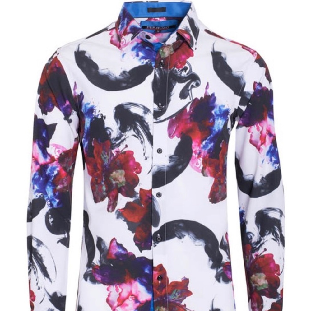 EleGENT Red Stretch Floral Long Sleeve Shirt